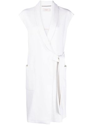 Agnona logo-detail belted sleeveless coat - White