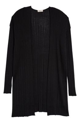 Agnona Long Cashmere & Silk Microrib Open Front Cardigan in K09-Black
