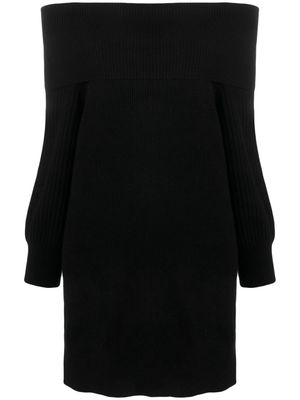 Agnona off-shoulder ribbed cashmere dress - Black