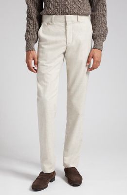Agnona Slim Flat Front Wool & Cashmere Flannel Chino Pants in Champagne