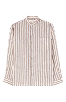 Agnona Stripe Mandarin Collar Linen Button-Up Shirt