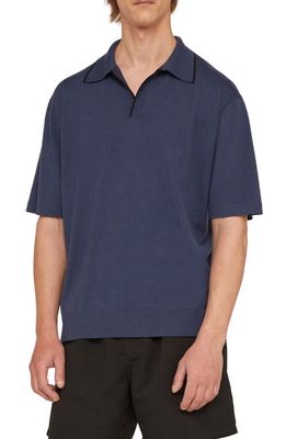 Agnona Tipped Collar Cashmere Polo in Work Blue