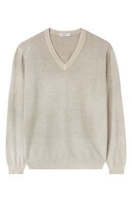 Agnona V-Neck Cotton & Cashmere Sweater in Stone