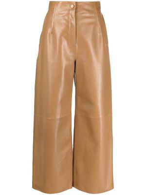 Agnona wide-leg leather trousers - Neutrals