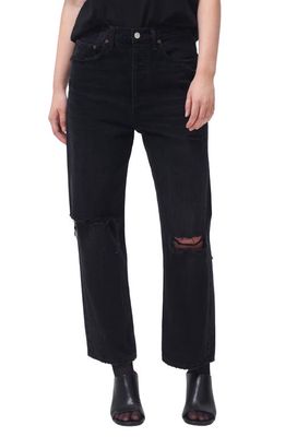 AGOLDE '90s High Waist Straight Leg Organic Cotton Jeans in Bauhaus Damaged Black