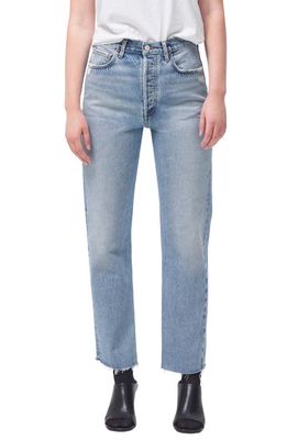 AGOLDE '90s Pinch High Waist Raw Hem Straight Leg Organic Cotton Jeans in Ruminate