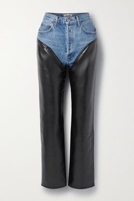 AGOLDE - Harley Denim And Recycled Leather-blend Straight-leg Pants - Black