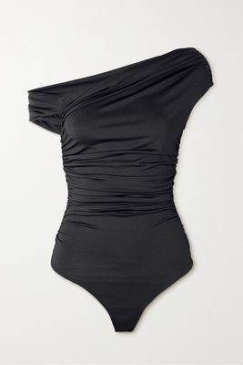 AGOLDE - Hilma One-shoulder Ruched Recycled-jersey Bodysuit - Black