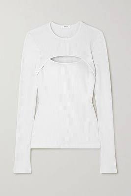 AGOLDE - Lyza Cut-out Ribbed-knit Organic Cotton-blend Top - Off-white