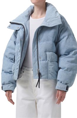 AGOLDE Nova Organic Cotton Denim Puffer Jacket in Marbled Indigo
