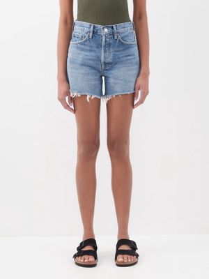 Agolde - Parker Long Frayed Denim Shorts - Womens - Blue