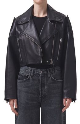 AGOLDE Remi Crop Leather Biker Jacket in Black