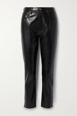 AGOLDE - Riley Long Recycled Leather-blend Straight-leg Pants - Black