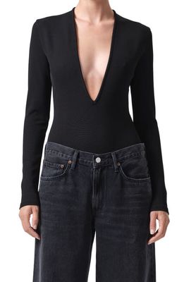 AGOLDE Zena Plunge Long Sleeve Bodysuit in Black