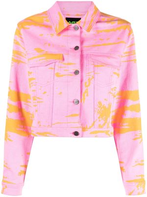 AGR abstract-print cropped denim jacket - Pink