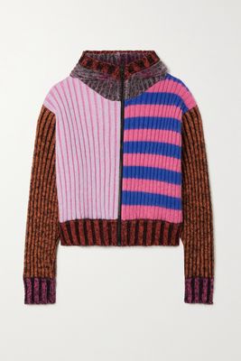 AGR - Cropped Patchwork Striped Cotton-blend Hoodie - Purple