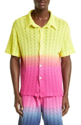 AGR Gentle Happiness Lace Button-Up Shirt in Yellow/Pink