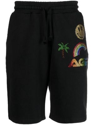 AGR logo-embroidery embellished track shorts - Black
