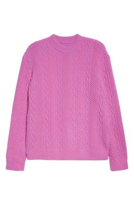 AGR Playful Crewneck Cable Knit Sweater in Pink