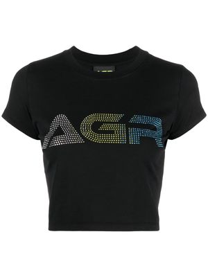 AGR rhinestone-logo short-sleeve T-shirt - Black