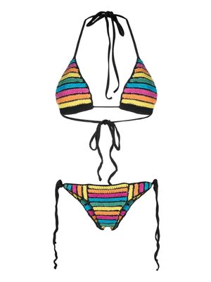 AGR stripes -embroidery knitted bikini - Black
