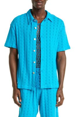 AGR Trustworthy Lace Button-Up Shirt in Blue