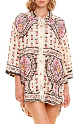 Agua Bendita Chrissy Aguja Oversize Cover-Up Shirt in White Multicolor
