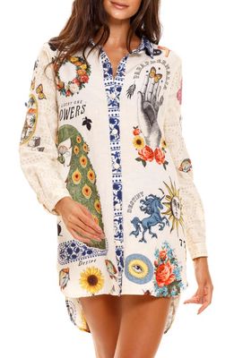 Agua Bendita Crystal Long Sleeve Cover-Up Tunic in Multicolor