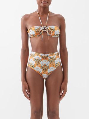 Agua By Agua Bendita - Bronce Halterneck Floral-print Bandeau Bikini Top - Womens - Orange Print