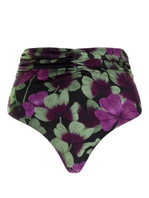 Agua By Agua Bendita floral-print ruched bikini bottoms - Black