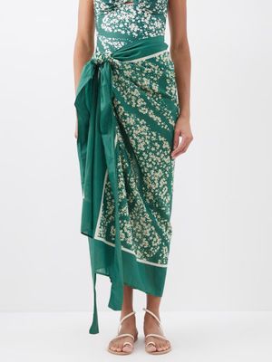 Agua By Agua Bendita - Lavanda Floral-print Cotton-blend Sarong - Womens - Green Print