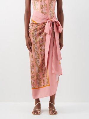 Agua By Agua Bendita - Lavanda Floral-print Cotton-blend Voile Sarong - Womens - Pink Multi
