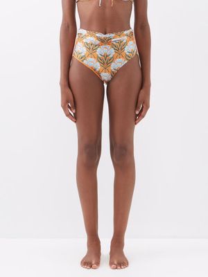 Agua By Agua Bendita - Vaiven High-rise Floral-print Bikini Briefs - Womens - Orange Print