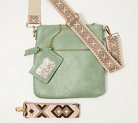 AHDORNED Multi-Zip Faux Leather Messenger with Two Straps