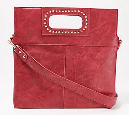 AHDORNED Small Faux Leather Studded Handle Foldover Clutch