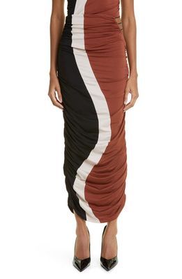 Ahluwalia Elshadai Ruched Colorblock Skirt in Black/Rust/Beige