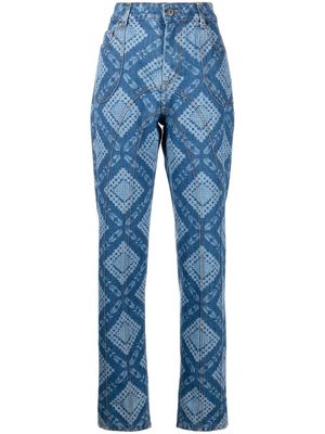 Ahluwalia geometric-print straight-leg jeans - Blue
