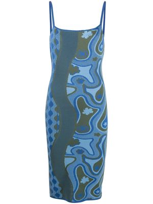Ahluwalia graphic-print fitted dress - Blue