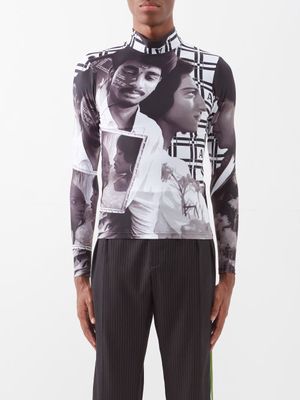Ahluwalia - High-neck Printed Jersey Long-sleeved T-shirt - Mens - Black Print