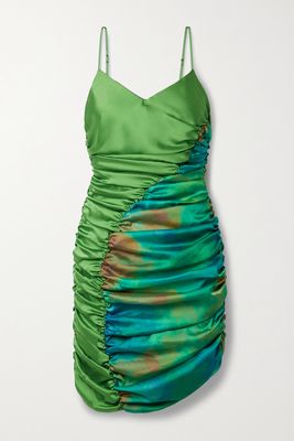 Ahluwalia - Jade Paneled Ruched Organic Cotton-sateen Mini Dress - Green