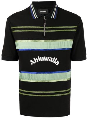 Ahluwalia logo-print zip-up polo shirt - Black
