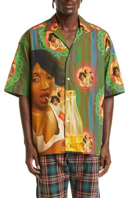 Ahluwalia Mel Short Sleeve Organic Cotton Camp Shirt in Motif Woman Print
