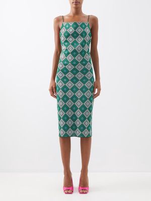 Ahluwalia - Ojewale Square-neck Diamond-jacquard Dress - Womens - Green Multi