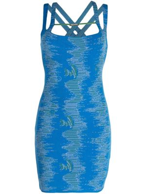 Ahluwalia patterned-intarsia fine-knit minidress - Blue