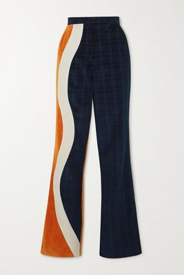 Ahluwalia - Tosin Cotton-blend Velvet And Twill Flared Pants - Blue