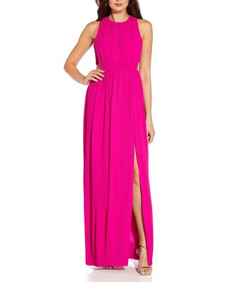 Aidan By Aidan Mattox Women's Halter Pleated Gown in Pink Flame