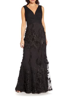 Aidan Mattox by Adrianna Papell Embroidered Mesh Trumpet Gown in Black