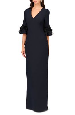 Aidan Mattox by Adrianna Papell Feather Trim Column Gown in Twilight