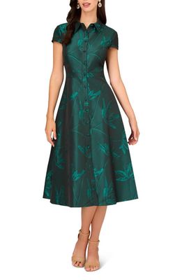 Aidan Mattox by Adrianna Papell Floral Jacquard Cocktail Shirtdress in Green Multi