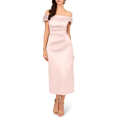 Aidan Mattox by Adrianna Papell Off the Shoulder Mikado Midi Cocktail Dress in Pale Blush 